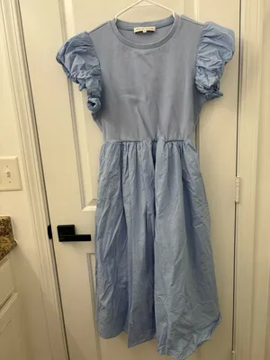 English factory puff sleeve mixed media midi dress thumbnail 5