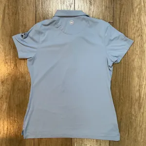 Peter Millar Women's Golf Polo Shirt Medium Blue Performance Logo Texas‎ SPF50 thumbnail 4