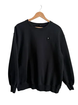 For Love & Lemons Alex Oversized Crewneck Sweatshirt Black Embroidered Medium thumbnail 2
