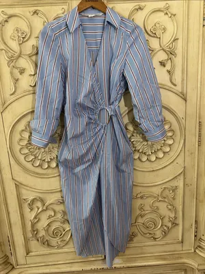 VERONICA BEARD AFTON WRAP AERO BLUE BRICK MULTI DRESS sz 2 thumbnail 3