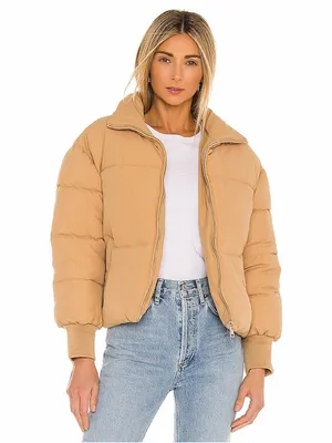Lovers & Friends‎ Revolve Jillian Puffer Jacket Nude Full Zip Womens Size L thumbnail 1