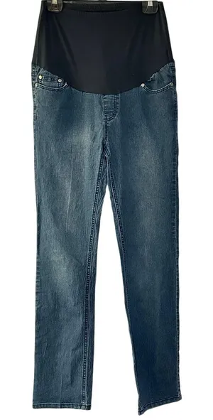 Oh! Mamma Dark Wash Full Panel Maternity Jeans L Over-the-Belly Pregnancy Denim thumbnail 1