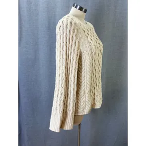 J.Crew Cream Openwork Cable Knit Cotton Sweater Bell Sleeve Large thumbnail 5