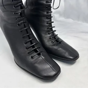 OFF-WHITE Leather Lace Up Card Holder Logo Heeled Ankle Boot Black Streetwear 36 thumbnail 7