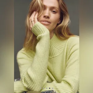 Anthropologie Maeve Gretchen Mock Neck Cozy Sweater Yellow Wool Blend‎ thumbnail 3