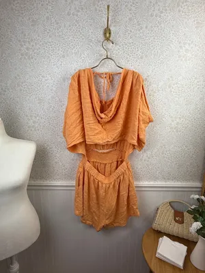 Free People Oversized Cotton Orange Pietro Open Tie-Back Romper - Size - Medium thumbnail 5