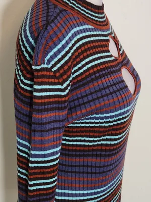 Madden NYC Multicolor Striped Ribbed Knit Crop Top Size Large thumbnail 3