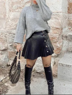 ZARA black pleated leather skirt thumbnail 6