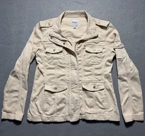 Kensie Jeans Womens Utility Jacket Small Beige Military Safari Cargo Stretch thumbnail 1