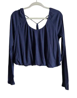 Free People We The Free Women's Medium Bondi‎ Blue Thermal Long Sleeve Crop Top Bohemian thumbnail 1