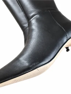 Woman's Heels Nine West Black Leather Kitten Heel Somas Knee High Boots 5.5 thumbnail 4