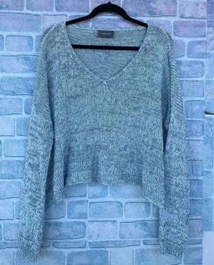 wooden ship v neck drop shoulder mint color sweater S/M thumbnail 1