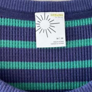 Aerie Sz M Oversized Pullover Sweatshirt Navy Green Flowy Waffle Crew‎ Blouse thumbnail 3