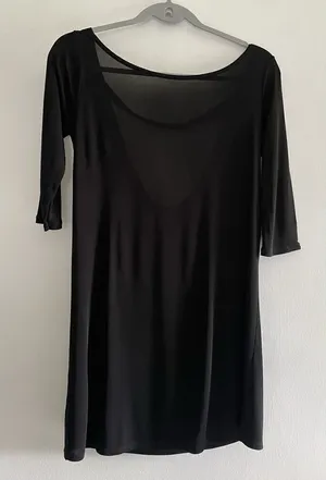 Vintage STILE BENETTON Black Women’s 3/4 Sleeve Italian Open Back Tunic Top M thumbnail 1