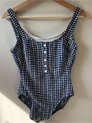 Mainstream Vintage One-Piece Navy and White Gingham Swimsuit thumbnail 1
