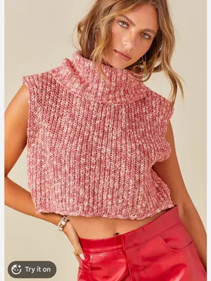 Sleeveless Cropped Turtle Neck Sweater red Pink thumbnail 1