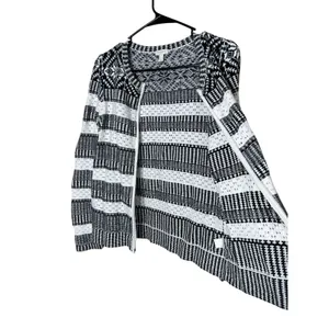 Talbots Cardigan Sweater Womens Small‎ Black White Striped Zip Up Knit thumbnail 5