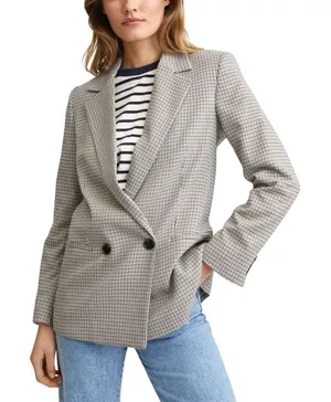 NWT Mango Double-Breasted Check Blazer Coat Jacket Charlotte Brown Multi 2XL thumbnail 1