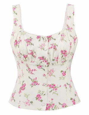 Floral Corset Tank Top Coquette Cottagecore Lace Trim Womens L New Kirious‎ Boho thumbnail 1