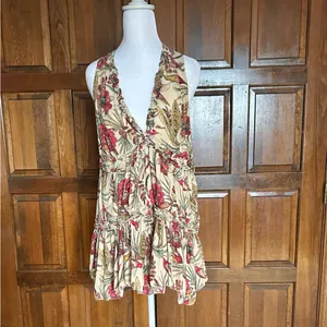 Free People Tiered Layered Floral‎ Bird Print Blouse Top Tunic Small Boho thumbnail 4
