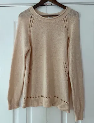 J.Crew Cream Roll Neck Pointelle Raglan Cotton Blend‎ Knit Sweater Large thumbnail 1