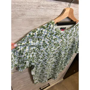 Vince Camuto Womens Green Floral Blue Lattice Short Sleeve Knit Sweater XL NWT thumbnail 4