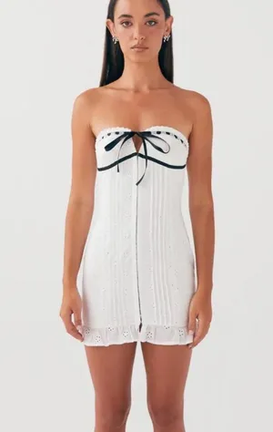 Peppermayo White Strapless Dress with Black Bow thumbnail 1