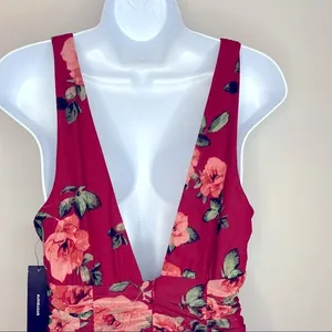 Lulus Amore To See Burgundy Floral Ruched Dress Size M NWT‎ thumbnail 8