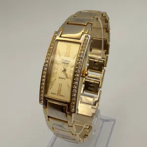 Elegant Figaro Couture Gold-Tone Rectangular Quartz Watch Working New Battery thumbnail 2
