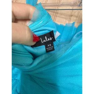 NWOT Lulus Undeniably Iconic Teal Blue Tulle Pleated Strapless Maxi Dress Sz XS thumbnail 7