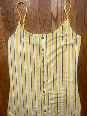 Yellow & White Striped Y2K Button-Front Midi Dress Medium thumbnail 2