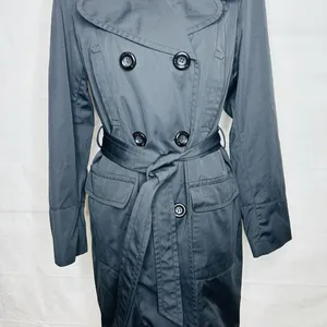 Jones New York Coat Size Large Black Faux Fur Removeable Collar Belted Trench thumbnail 3