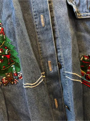 Vintage early 90s Holiday Embroidered Denim Button-Down Shirt thumbnail 2