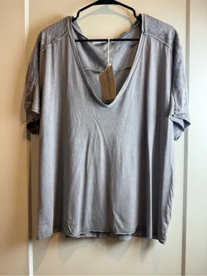 Project Social T Light Gray V-Neck Short Sleeve Tee Linen & Cotton Blend Size L‎ thumbnail 1