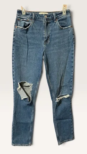 Abercrombie & Fitch Curve Love Skinny High Rise Jeans 28 6 Blue Distressed Knee thumbnail 1