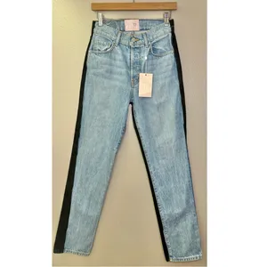 NWT REVICE High Rise Harlow Straight Leg Two-Tone Jeans in Black and Blue thumbnail 8