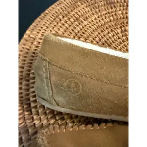 Lands End Womens Suede Moccasin Slippers‎ Tan Brown Faux Fur Lined Loafers thumbnail 6