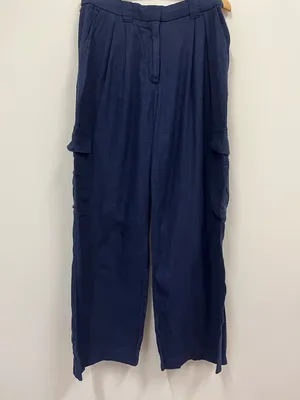Abercrombie & Fitch Linen Blend Navy Wide-Leg Cargo Pants size Small thumbnail 3