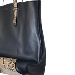 Kate Landry Black Leather ‎ Python Snake Print Tote Shoulder Bag Zip Top thumbnail 5