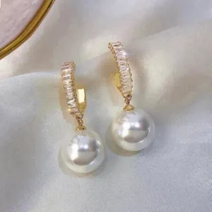 Fashion Elegant White Pearl Zircon Dangle Drop Earrings for Women thumbnail 2