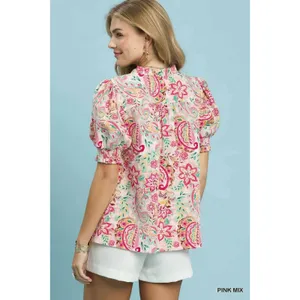Umgee Mix‎ Paisley Floral Button Down Shirt - Pink mix - medium thumbnail 3