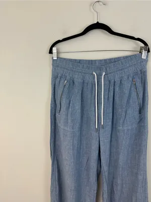 Athleta Blue Elastic Waist Pull On Cabo Linen Wide Leg Pants Women's Size 14 thumbnail 3