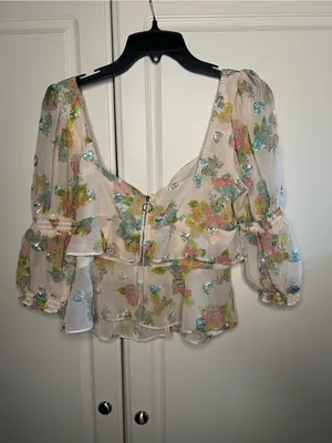 For Love & Lemons Paradis Floral Sequin Ruffle Blouse thumbnail 13