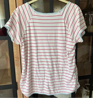 LAKE Pajamas short sleeve tee sorbet blue trim barbie pink stripes tshirt pima thumbnail 2