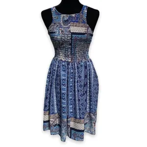 Altar'd‎ State Womens Dress Size M Blue Brown Paisley Smocked Bodice NEW thumbnail 2