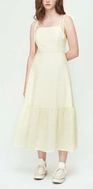 New Cider Pale Yellow Spaghetti Strap Midaxi Dress Size Large thumbnail 1