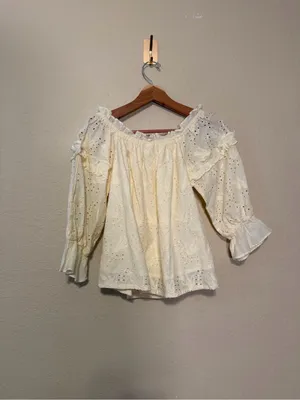 Anthro Seen Worn Kept Jane Eyelet Lace Off- The-Shoulder Shoulder Blouse Size 6 thumbnail 8