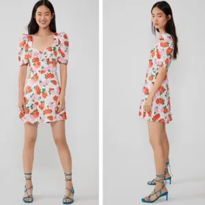 NWT Zara puff sleeve‎ floral polka dot mini dress thumbnail 4