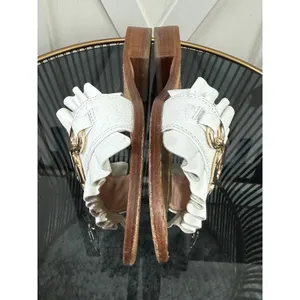 Kate Spade New York Brie Sandals Women’s 8.5 M White Leather Gold Chain Fringe thumbnail 6
