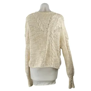 Free People Sandstorm Women's Beige Cable Knit Button Up Cardigan Sweater Top M thumbnail 3